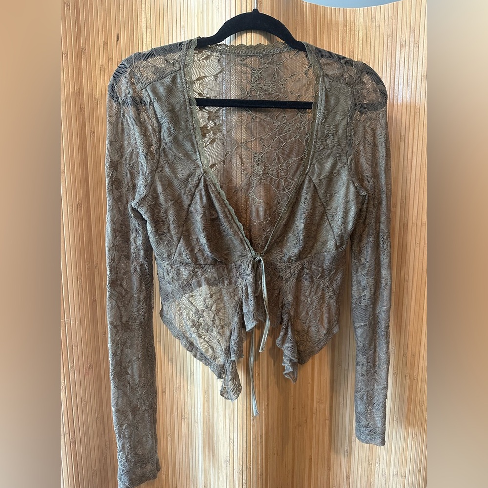 Sheer Lace Tie-Front Top